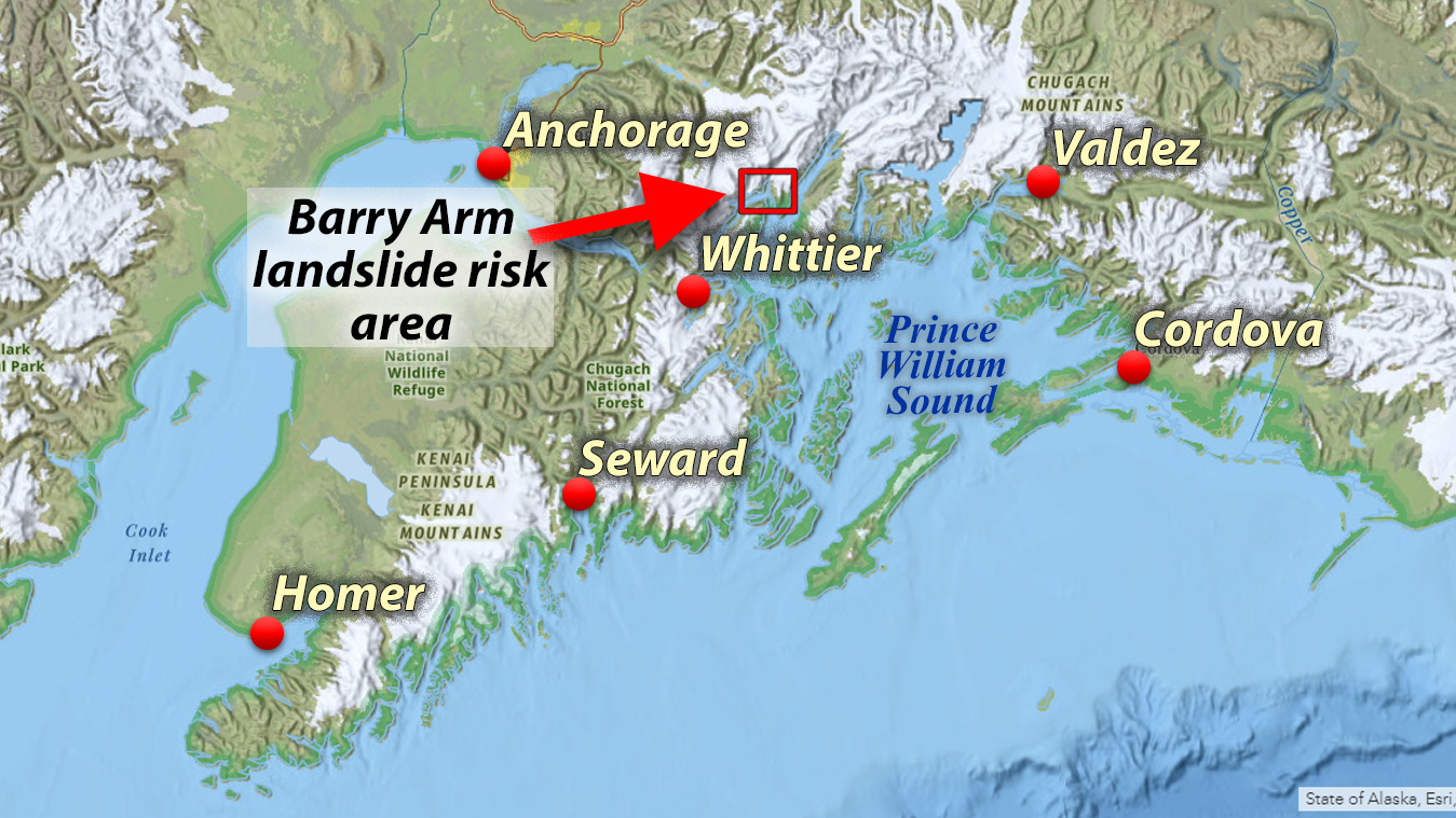 Landslide Generated Tsunami Risk In Prince William Sound   Map Barry Arm Southcentral 